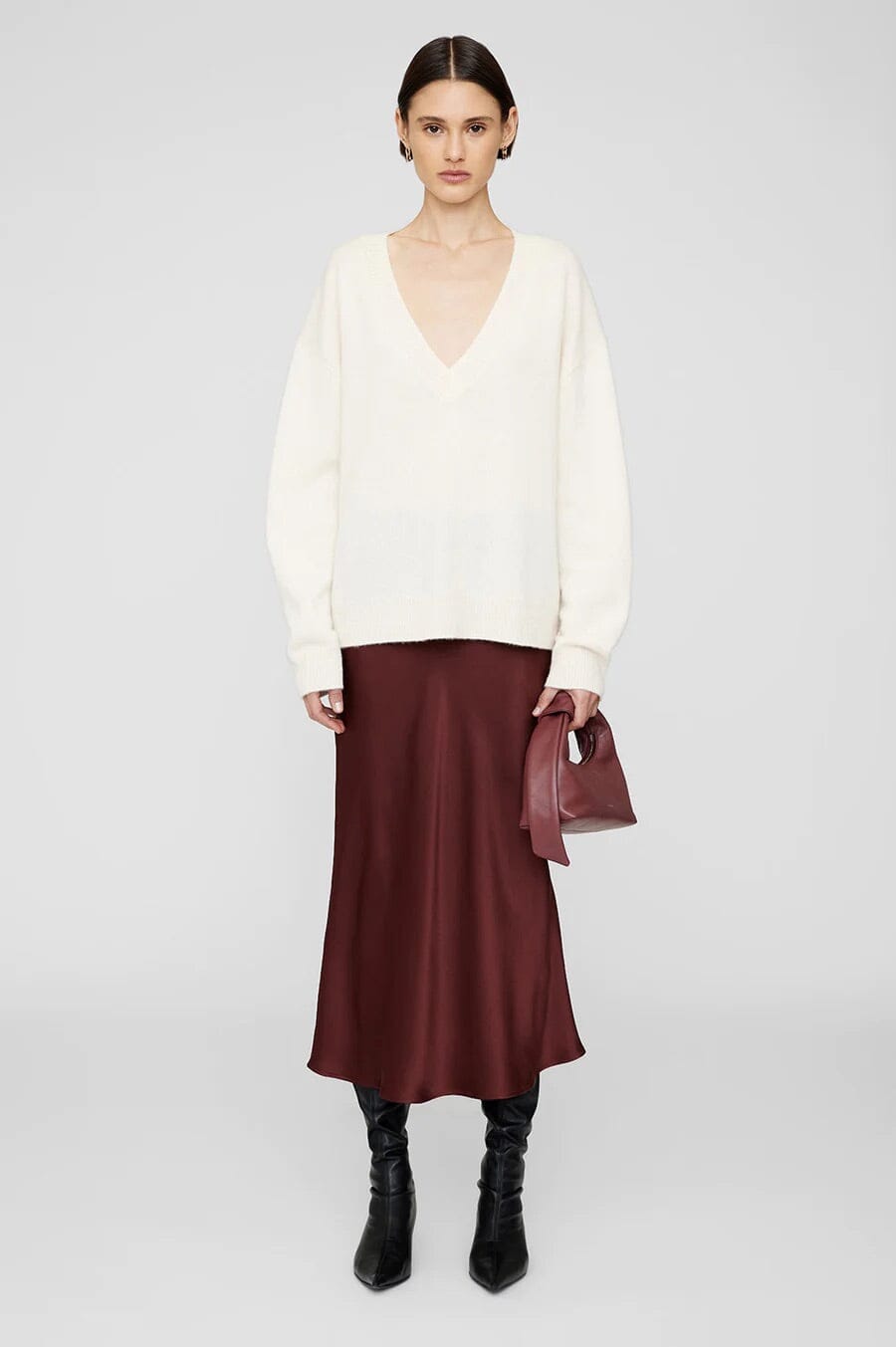 Bar Silk Skirt Burgundy