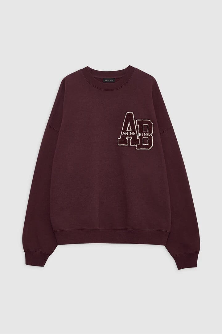 Anine Bing Miles Oversized Sweatshirt Letterman Dark Burgundy Genser